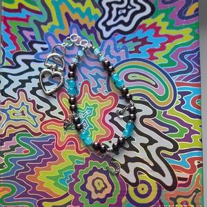 Beaded Brown And Blue Keychain with Horseshoe ,Cowboy Hat, Cow Charms